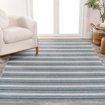 Fawning Two-tone Striped Classic Low-pile Machine-washable Area Rug